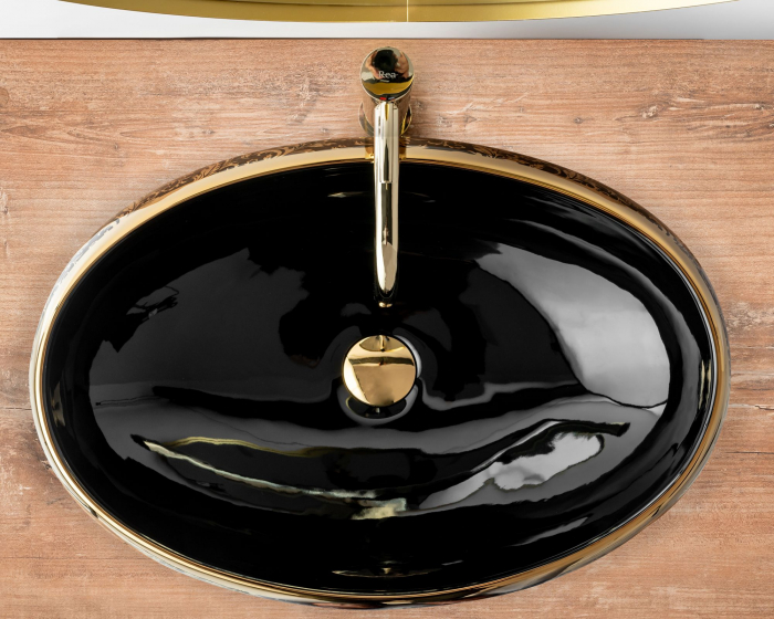 Lavoar pe blat Meryl Black / Gold, ceramica, negru lucios [4]