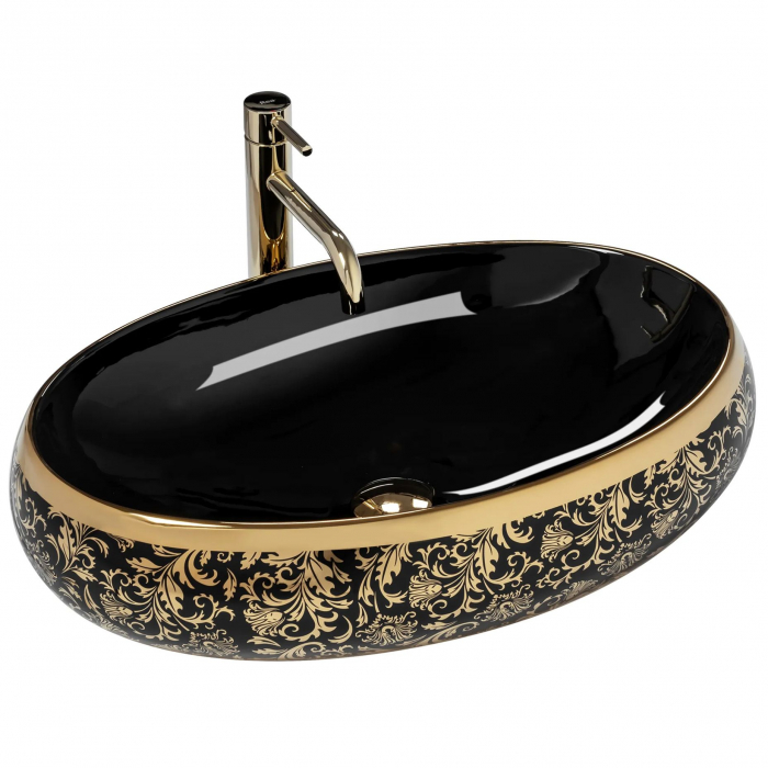 Lavoar pe blat Meryl Black / Gold, ceramica, negru lucios [1]