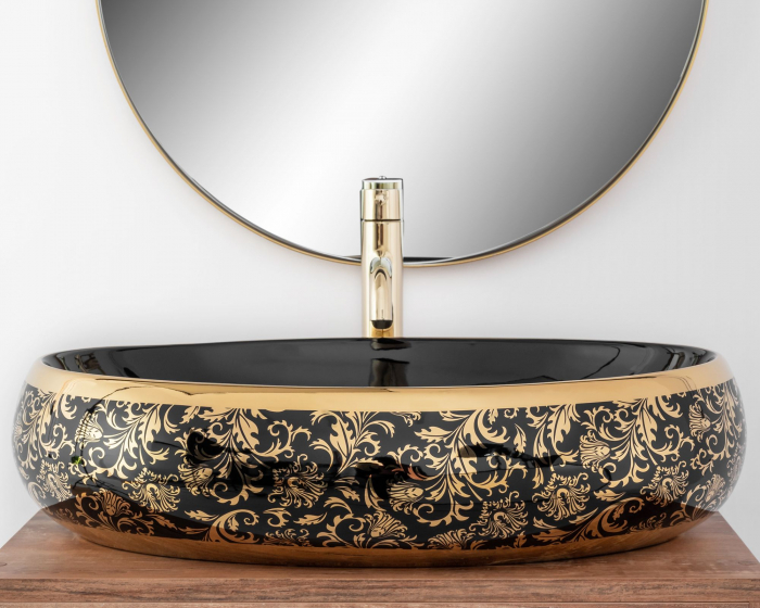 Lavoar pe blat Meryl Black / Gold, ceramica, negru lucios [2]