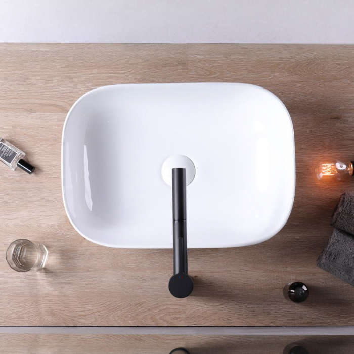 Lavoar pe blat Mona Slim, ceramica, alb lucios [4]
