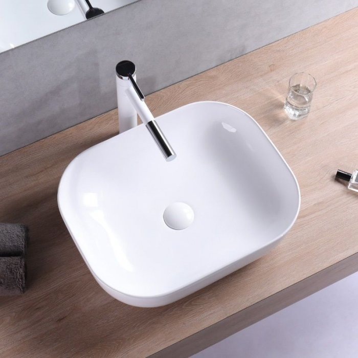 Lavoar pe blat Mona Slim, ceramica, alb lucios [3]