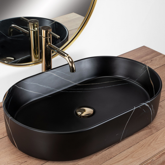Lavoar pe blat Nadia Stone Black Matt, ceramica, negru mat [2]