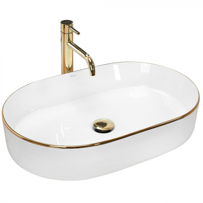 Lavoar pe blat Nadia White Gold Edge, ceramica, alb lucios [1]
