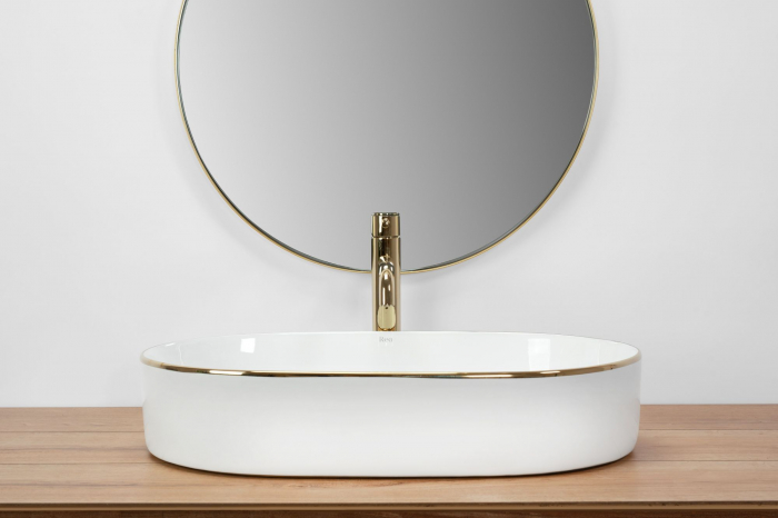 Lavoar pe blat Nadia White Gold Edge, ceramica, alb lucios [4]
