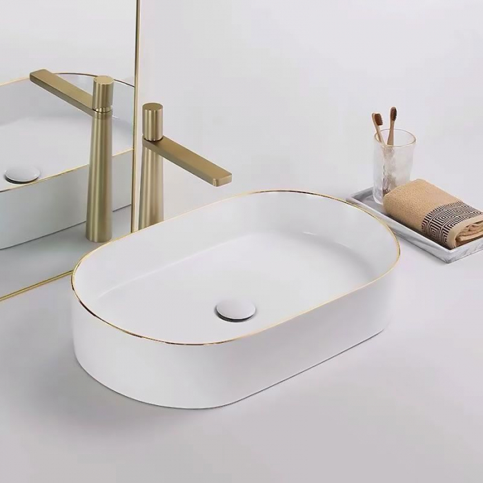 Lavoar pe blat Nadia White Gold Edge, ceramica, alb lucios [6]
