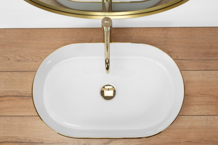Lavoar pe blat Nadia White Gold Edge, ceramica, alb lucios [5]