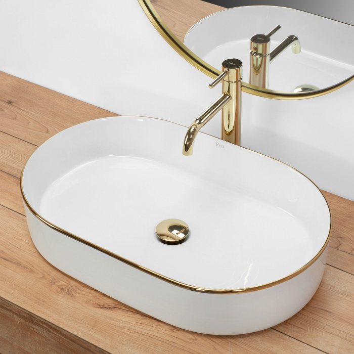 Lavoar pe blat Nadia White Gold Edge, ceramica, alb lucios [3]