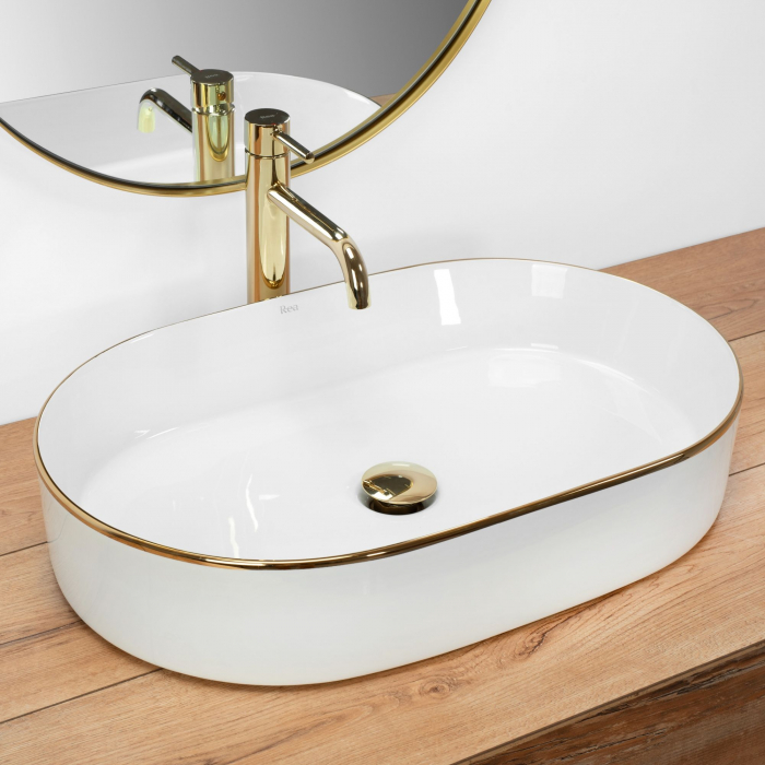 Lavoar pe blat Nadia White Gold Edge, ceramica, alb lucios [2]