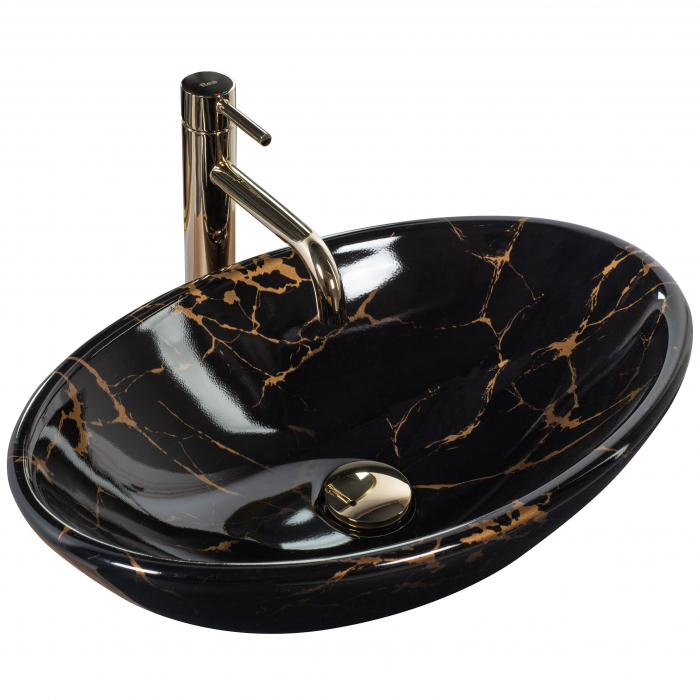 Lavoar pe blat Pamela Black Marble Shiny, ceramica, imitatie de piatra [1]