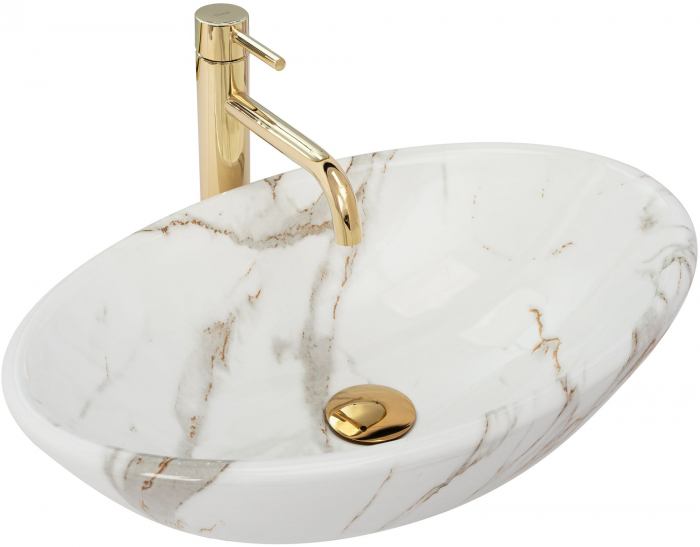 Lavoar pe blat Pamela Shiny Aiax, ceramica, imitatie de piatra [1]