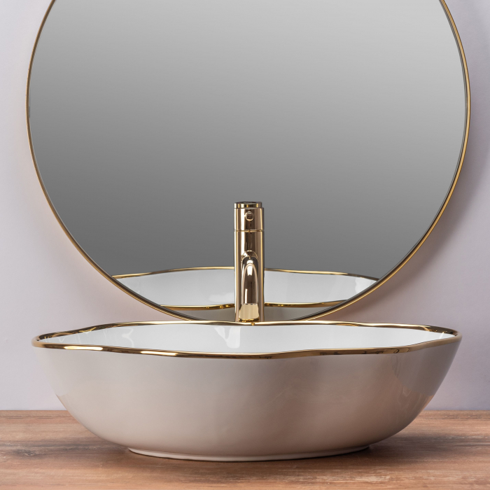 Lavoar pe blat Pearl Gold Edge Alb auriu, ceramica, alb lucios [4]