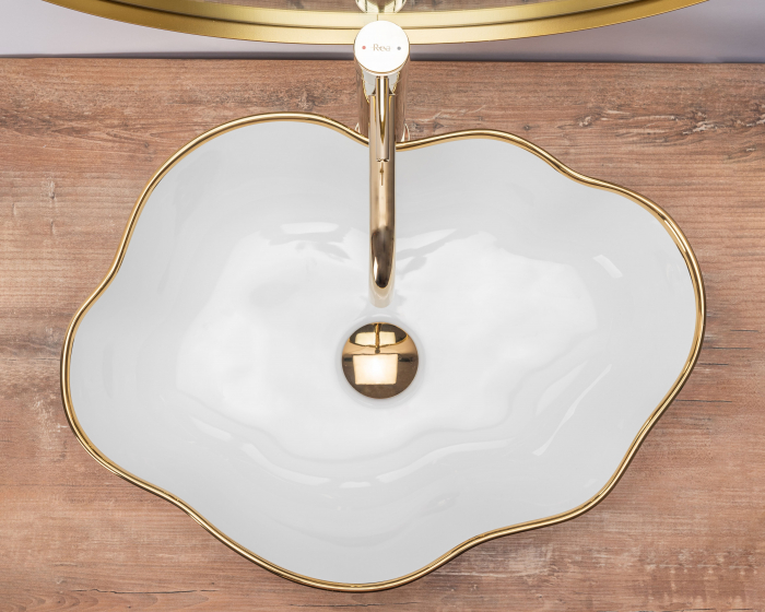 Lavoar pe blat Pearl Gold Edge Alb auriu, ceramica, alb lucios [2]
