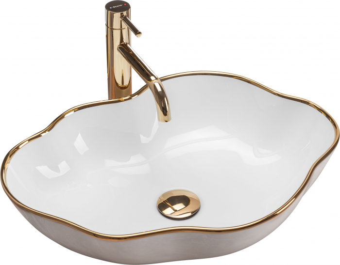 Lavoar pe blat Pearl Gold Edge Alb auriu, ceramica, alb lucios [1]