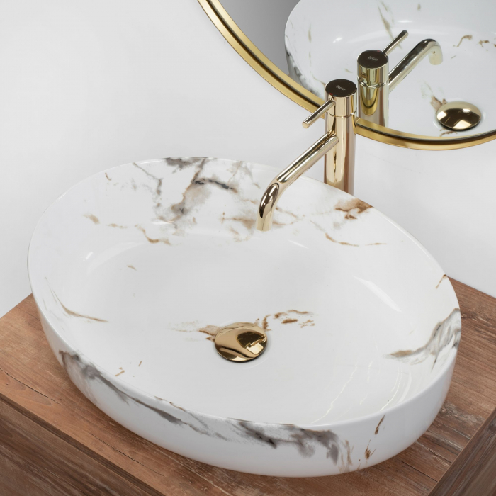 Lavoar pe blat Queen Carrara Shiny, ceramica, imitatie de piatra [3]