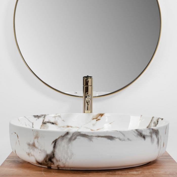 Lavoar pe blat Queen Carrara Shiny, ceramica, imitatie de piatra [4]