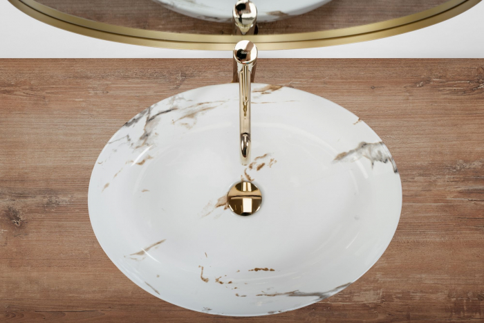 Lavoar pe blat Queen Carrara Shiny, ceramica, imitatie de piatra [5]