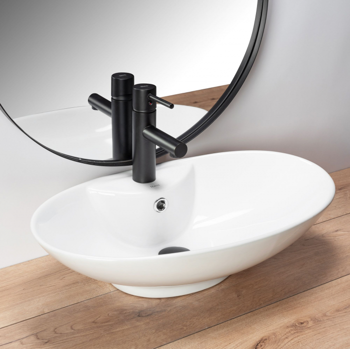 Lavoar pe blat Rosa 2, ceramica, alb lucios [2]