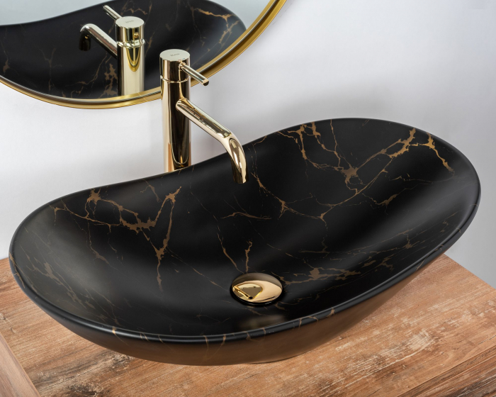 Lavoar pe blat Royal 60 Black Marble Mat, ceramica, negru mat [2]