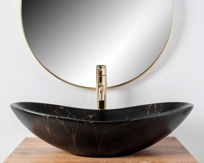 Lavoar pe blat Royal 60 Black Marble Mat, ceramica, negru mat [3]