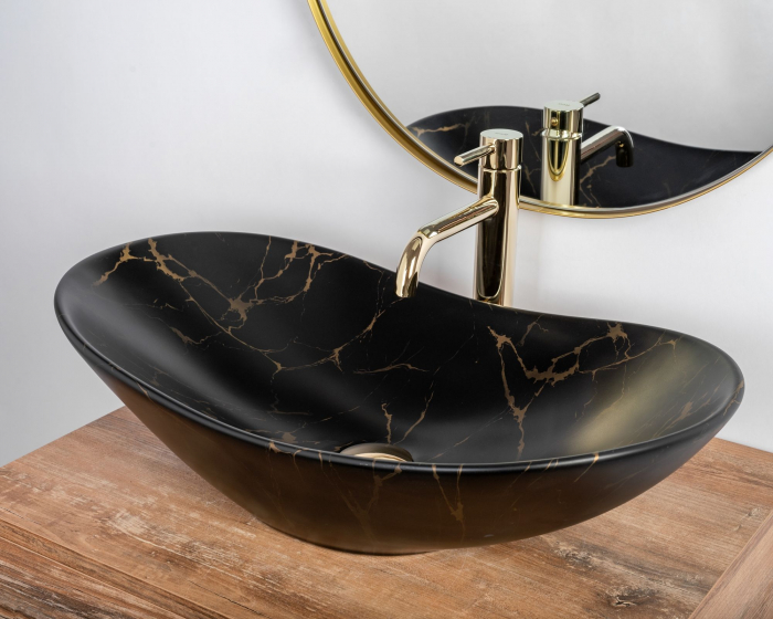 Lavoar pe blat Royal 60 Black Marble Mat, ceramica, negru mat [5]