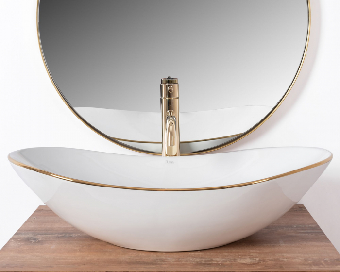 Lavoar pe blat Royal auriu Edge, ceramica, alb lucios [3]