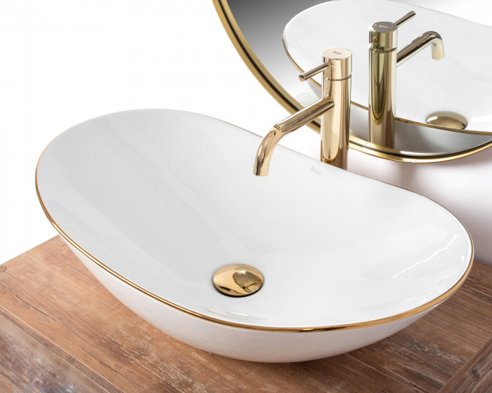 Lavoar pe blat Royal auriu Edge, ceramica, alb lucios [5]