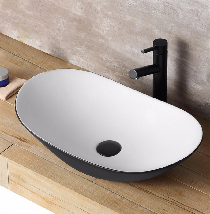 Lavoar pe blat Royal Black Alb, ceramica, alb lucios [2]