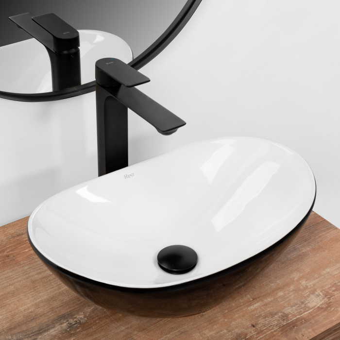 Lavoar pe blat Royal Mini Black White, ceramica, alb lucios [2]