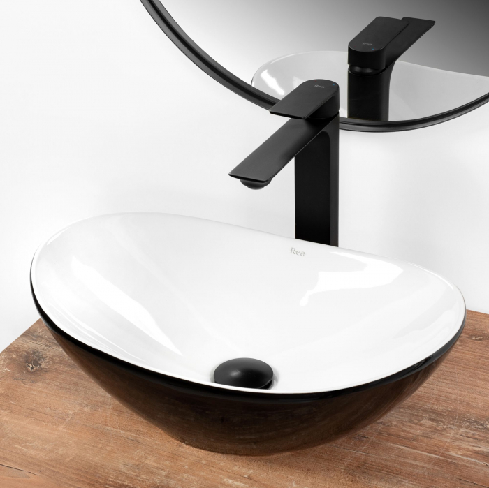 Lavoar pe blat Royal Mini Black White, ceramica, alb lucios [5]