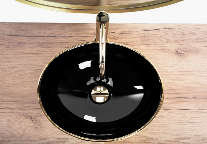 Lavoar pe blat Sami Brush Rose Gold, ceramica, negru lucios [4]