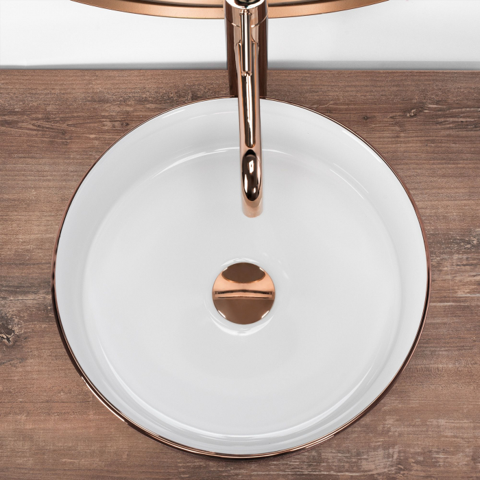 Lavoar pe blat Sami Brush Rose Gold, ceramica, alb lucios [4]