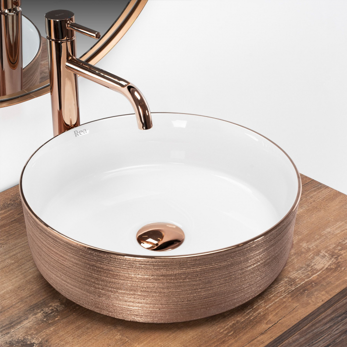 Lavoar pe blat Sami Brush Rose Gold, ceramica, alb lucios [2]