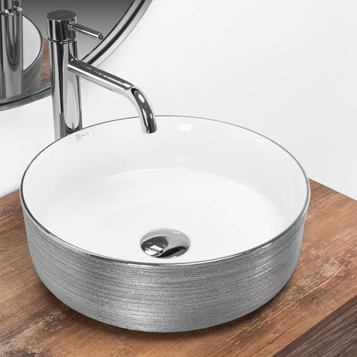 Lavoar pe blat Sami Brush Silver, ceramica, alb lucios [2]