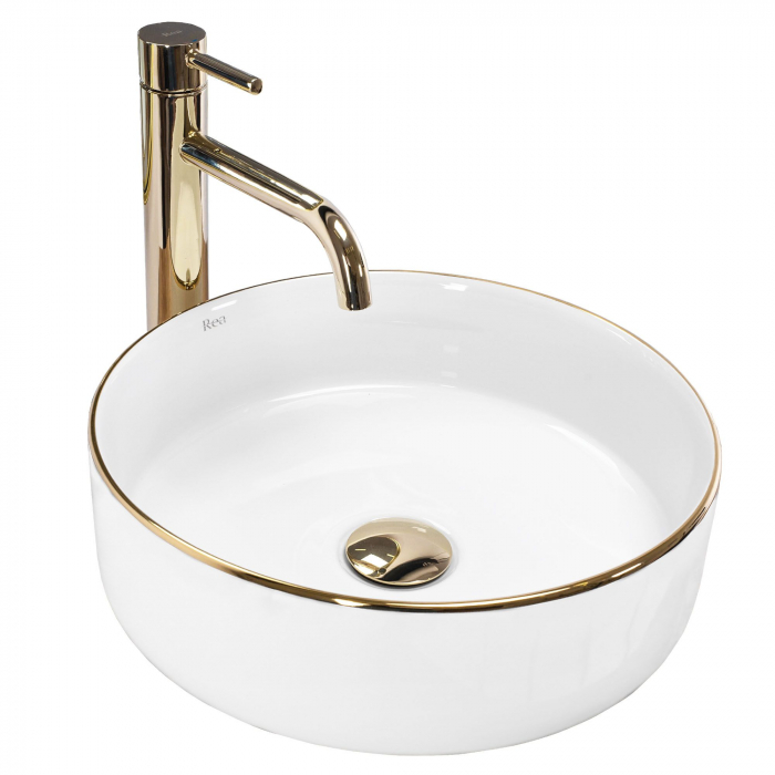 Lavoar pe blat Sami Gold Edge, ceramica, alb lucios [1]