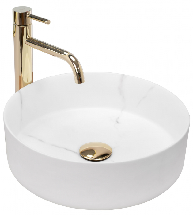 Lavoar pe blat Sami Marble Mat, ceramica, alb lucios [1]