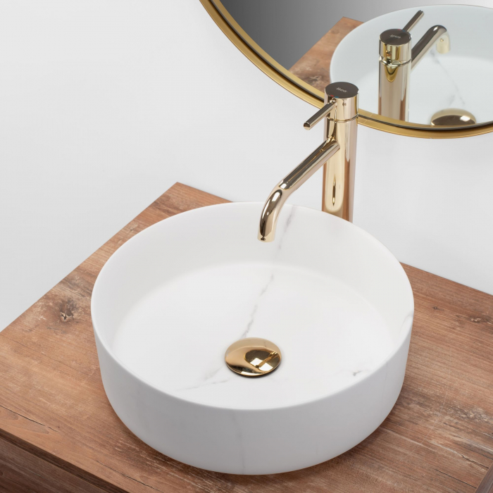 Lavoar pe blat Sami Marble Mat, ceramica, alb lucios [4]