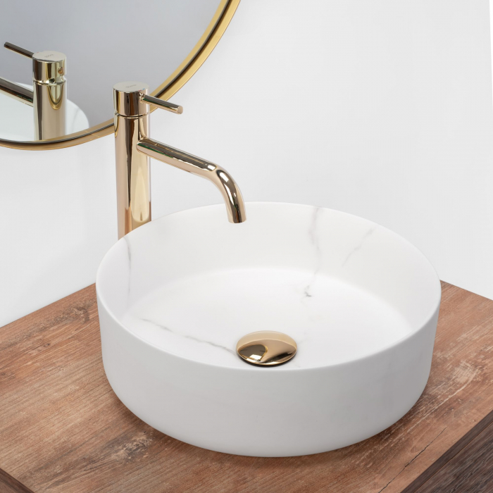 Lavoar pe blat Sami Marble Mat, ceramica, alb lucios [2]