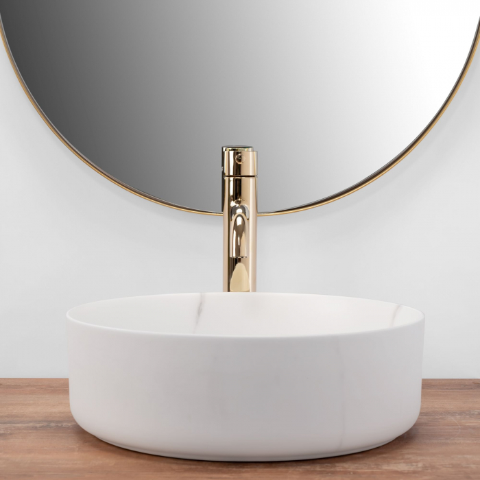 Lavoar pe blat Sami Marble Mat, ceramica, alb lucios [3]