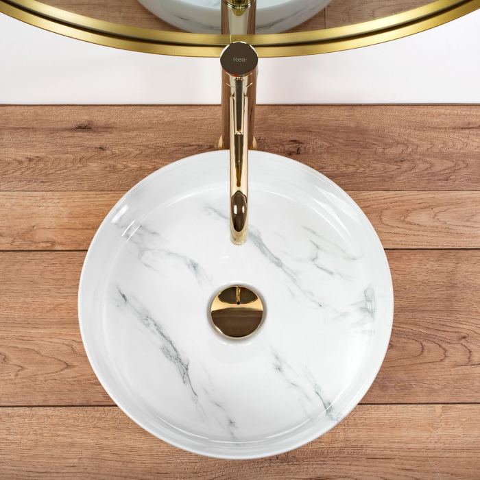 Lavoar pe blat Sami Nature Marble, ceramica, imitatie de piatra [3]
