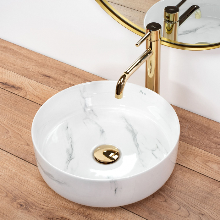 Lavoar pe blat Sami Nature Marble, ceramica, imitatie de piatra [4]