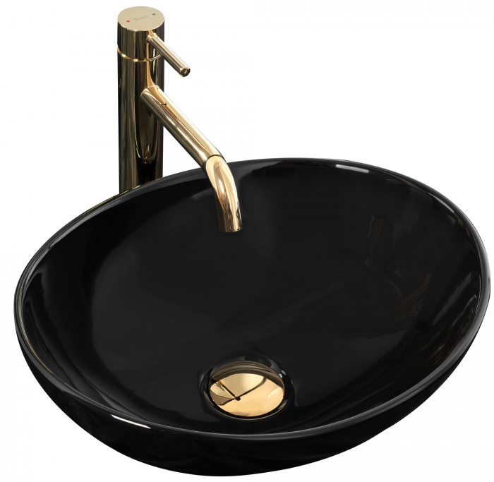 Lavoar pe blat Sofia Black, ceramica, negru lucios [1]