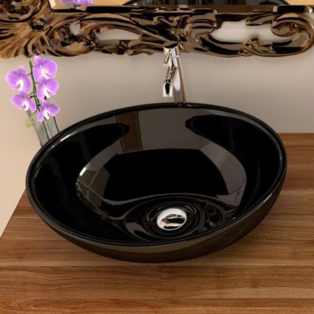 Lavoar pe blat Sofia Black, ceramica, negru lucios [6]