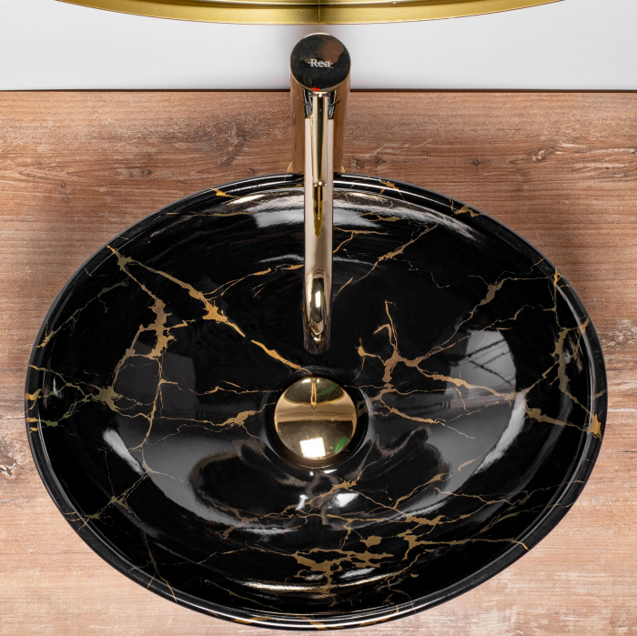 Lavoar pe blat Sofia Black Marble, ceramica, cu model [3]