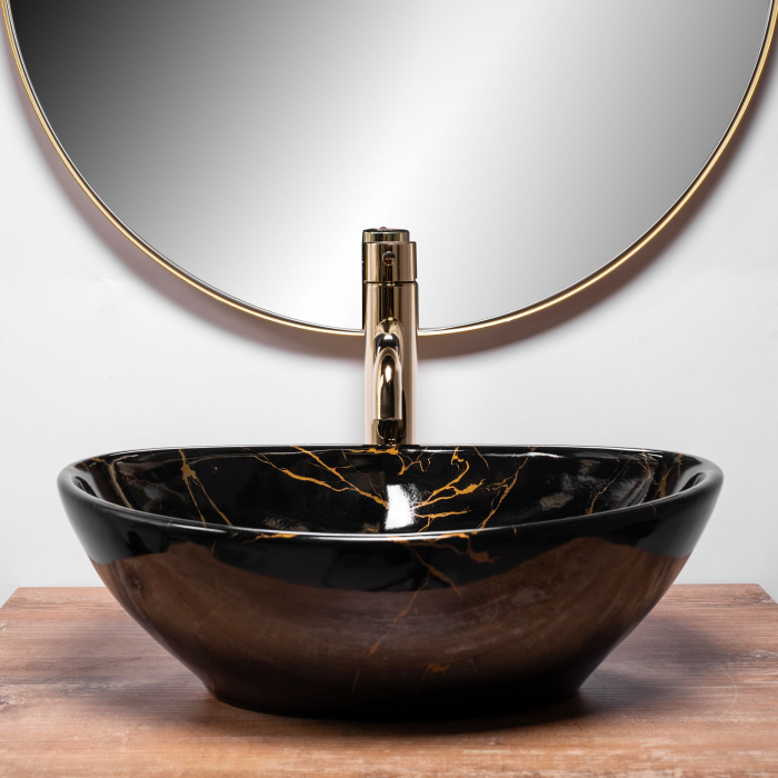 Lavoar pe blat Sofia Black Marble, ceramica, cu model [2]