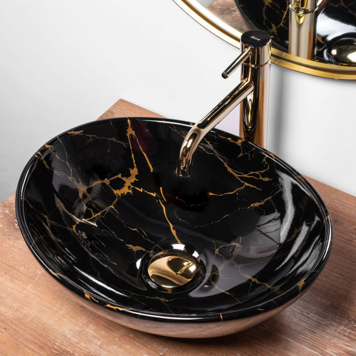 Lavoar pe blat Sofia Black Marble, ceramica, cu model [5]