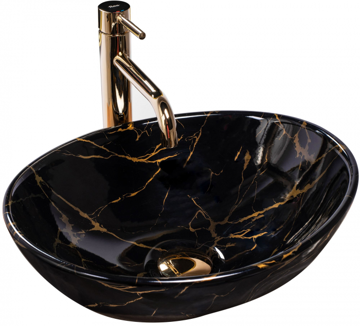 Lavoar pe blat Sofia Black Marble, ceramica, cu model [1]