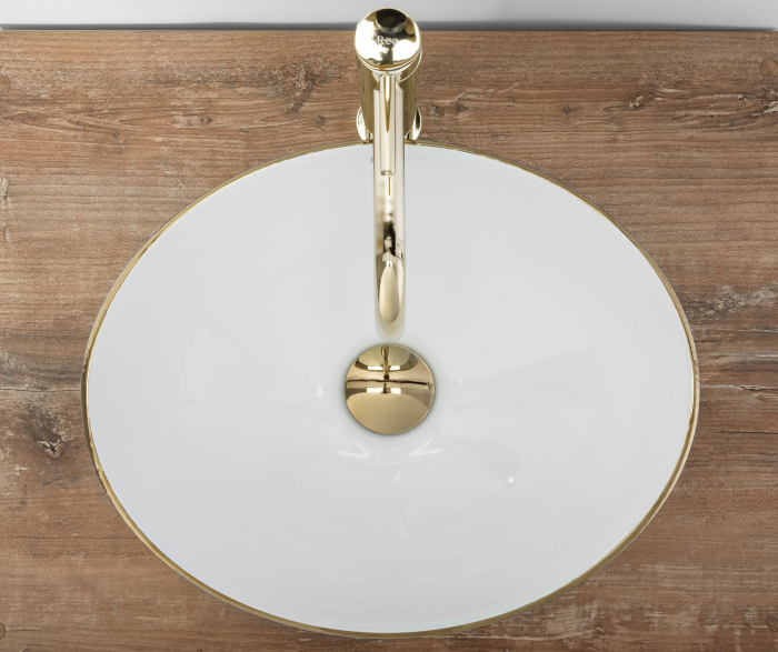 Lavoar pe blat Sofia Brush Gold, ceramica, alb lucios [4]