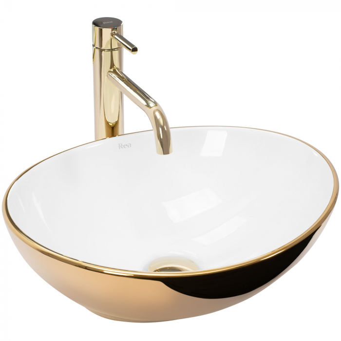 Lavoar pe blat Sofia Gold / Alb, ceramica, alb lucios [1]