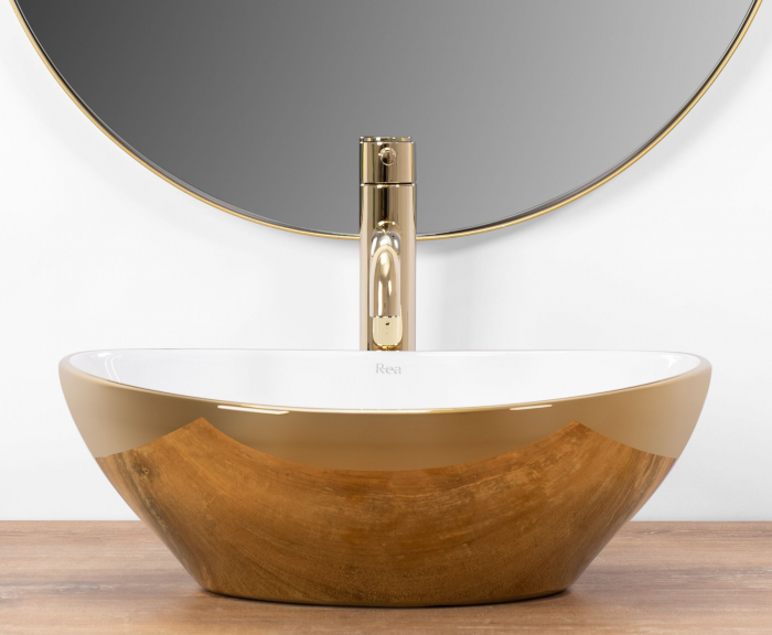 Lavoar pe blat Sofia Gold / Alb, ceramica, alb lucios [5]