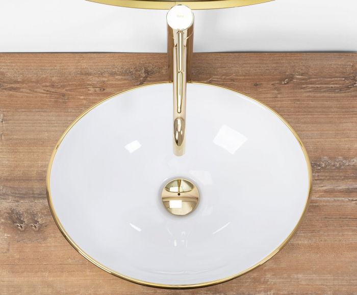 Lavoar pe blat Sofia Gold / Alb, ceramica, alb lucios [4]